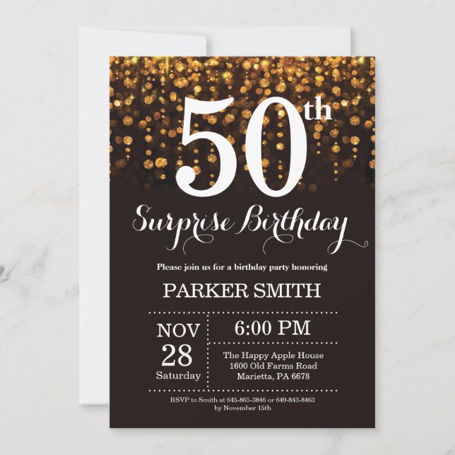 Purpurina de oro de la invitación de cumpleaños nú (Anverso)