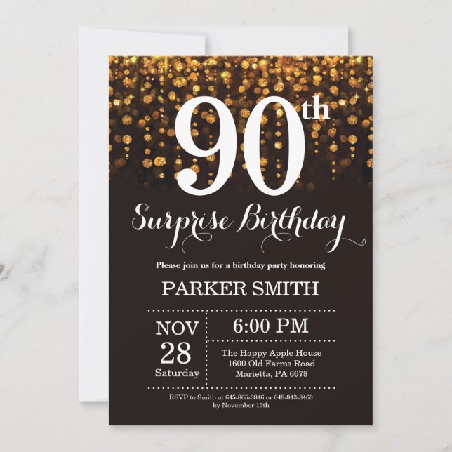 Purpurina de oro de la invitación de cumpleaños nú (Anverso)