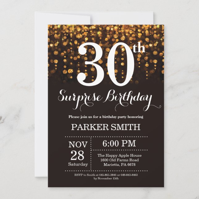 Purpurina de oro de la invitación de cumpleaños nú (Anverso)