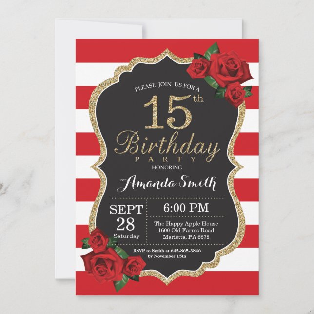 Purpurina de oro de la invitación por cumpleaños 1 (Anverso)