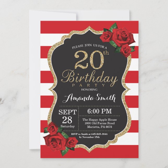 Purpurina de oro de la invitación por cumpleaños d (Anverso)