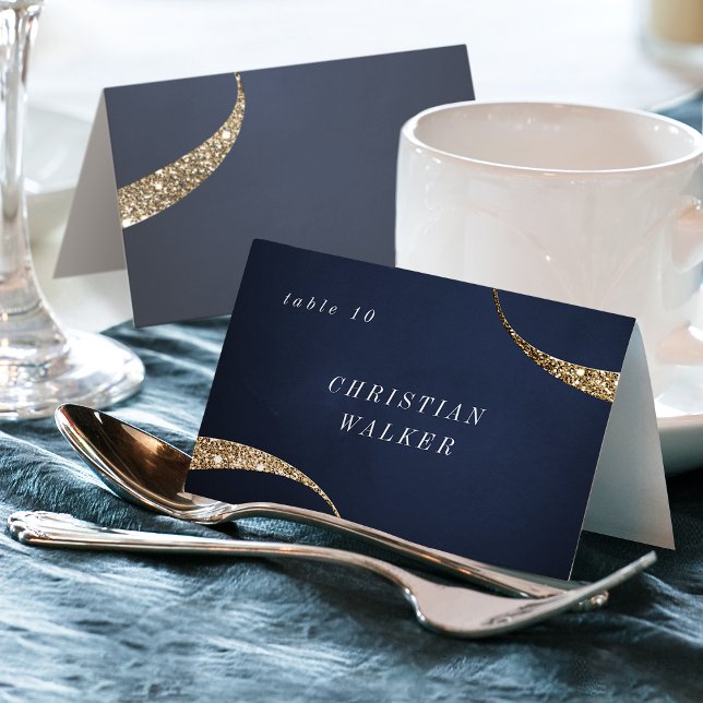 Purpurina de oro de la marina moderna Tarjeta de l (Modern navy gold glitter Foldable Place Card)