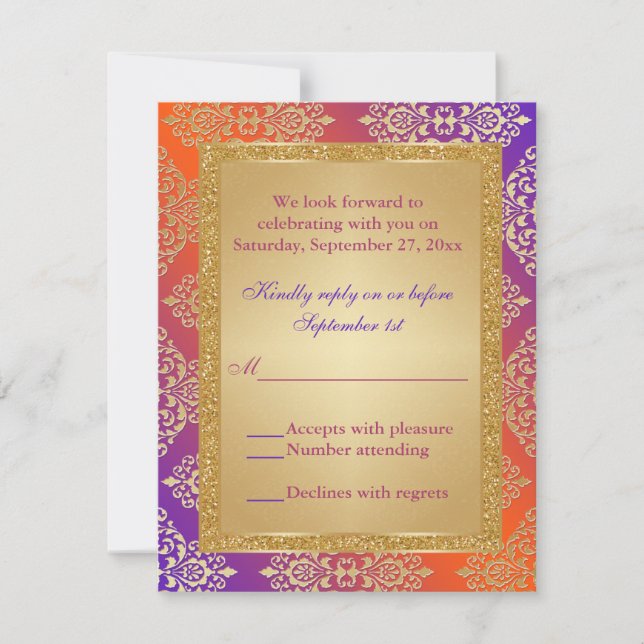 Purpurina de oro de Naranja púrpura FAUX, tarjeta  (Anverso)
