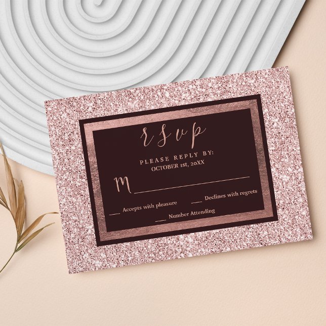 Purpurina de oro de oro de Girly rosa RSVP (Girly rose gold burgundy glitter RSVP )