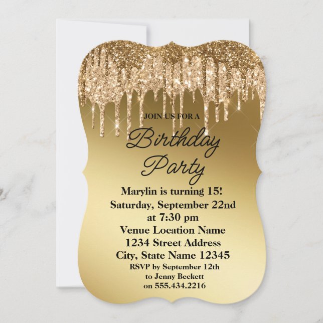 PURPURINA DE ORO DRIP ELEGANTE INVITACIÓN DE CUMPL (Anverso)