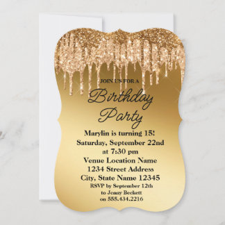 PURPURINA DE ORO DRIP ELEGANTE INVITACIÓN DE CUMPL