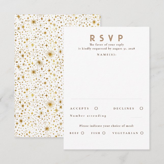 Purpurina de oro Estrellas de boda moderna RSVP (Anverso / Reverso)