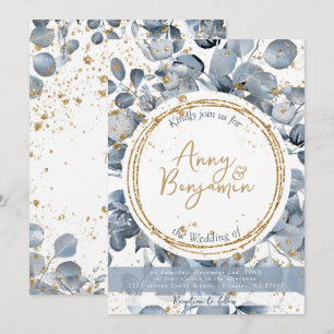 Purpurina de oro Eucalyptus - Invitación azul turb