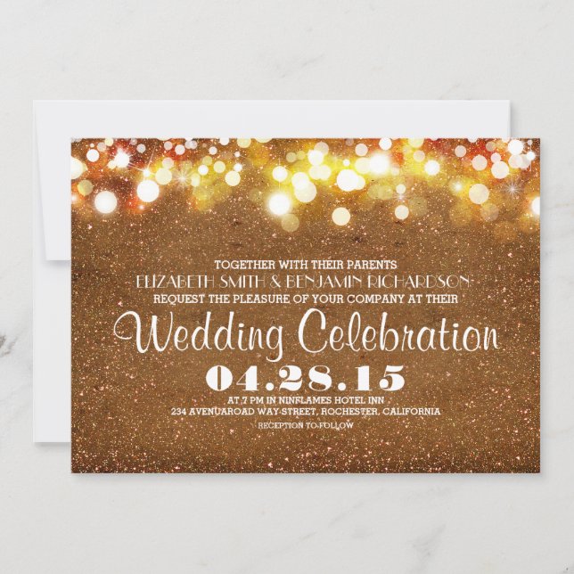 purpurina de oro falso luces de cuerda invitación  (Anverso)