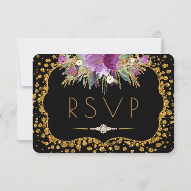 Purpurina de oro floral Confetti Black RSVP (Anverso)