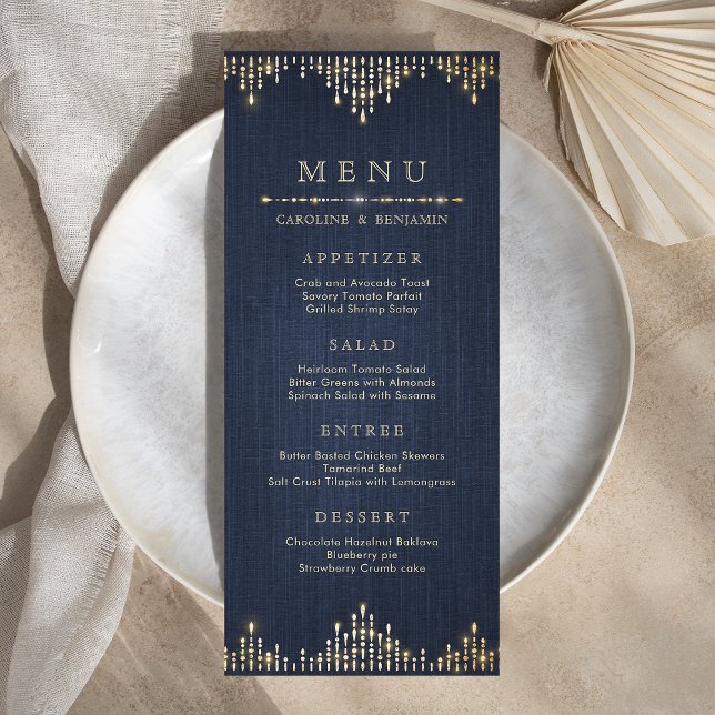 Purpurina de oro Glam menú de bodas de la marina d (Glam gold glitter navy deco vintage wedding menu)