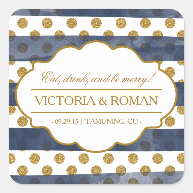 Purpurina de oro Glamour Boda Favor Pegatinas (Anverso)