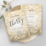 Purpurina de oro ilumina programa 30th Birthday Me<br><div class="desc">Elegante Purpurina Glam Gold Ilumina plantilla de guión de cumpleaños número 30 con programa fiesta y texto de menú,  luces purpurinas y escritura moderna de tipografía.</div>
