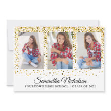 Purpurina de oro Invitación de graduación fotográf