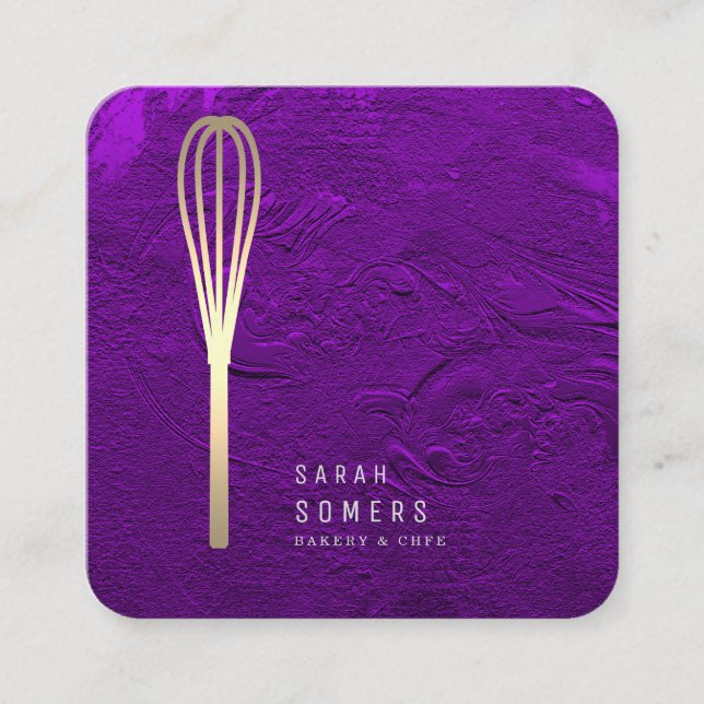 Purpurina de oro moderno Whisk Bakery tarjeta de v (Anverso)