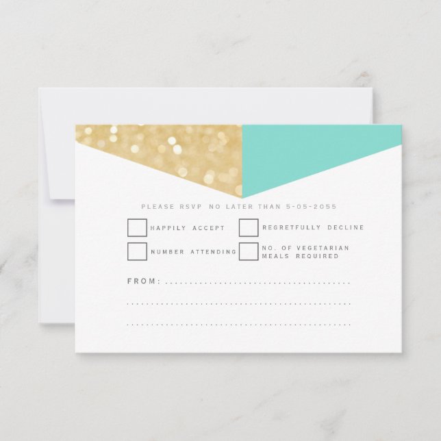 Purpurina de oro moderno y tarjetas RSVP de boda V (Anverso)