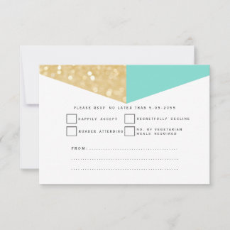 Purpurina de oro moderno y tarjetas RSVP de boda V