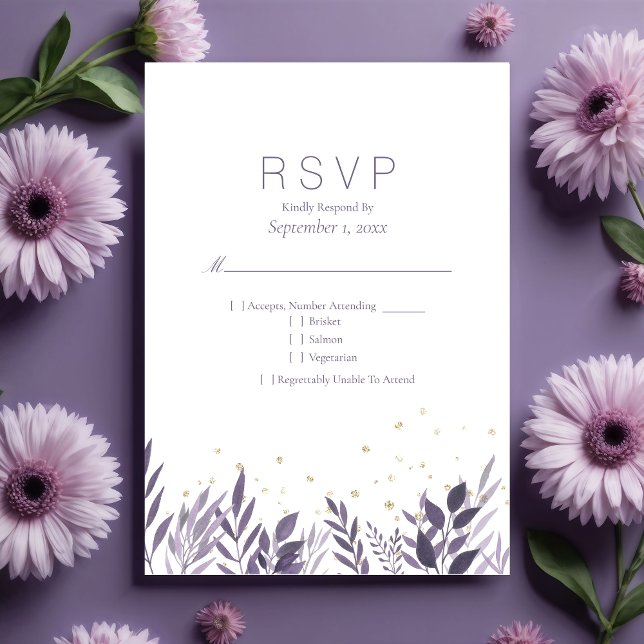 Purpurina de oro morado Boda de RSVP botánico (Subido por el creador)