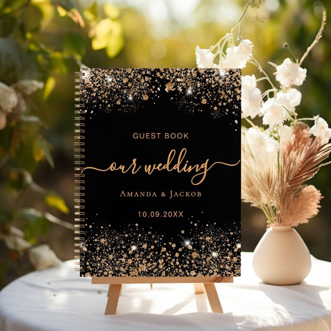 Purpurina de oro negro boda de libros de invitado (Subido por el creador)