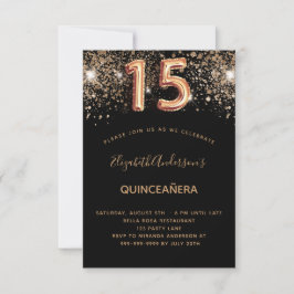 Purpurina de oro negro de cumpleaños Quinceanera