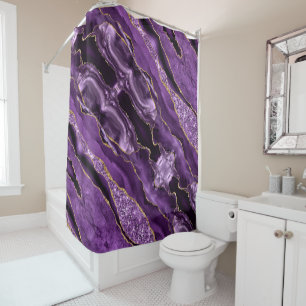 Purpurina de oro negro morado Cortina de ducha esp