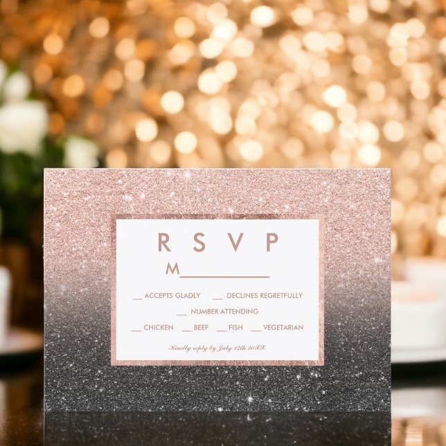 Purpurina de oro negro oscuro boda RSVP (Black rose gold glitter ombre RSVP wedding)