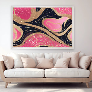 Purpurina de Oro Negro Rosa Poster de Arte Moderno