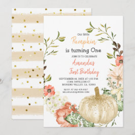 Purpurina de Oro Otoño Calabaza Invitación de cump