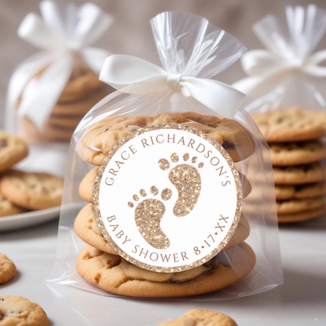 Purpurina de oro Pegatina de Baby Shower Favor (Gold Baby Feet Baby Shower Favor Sticker)