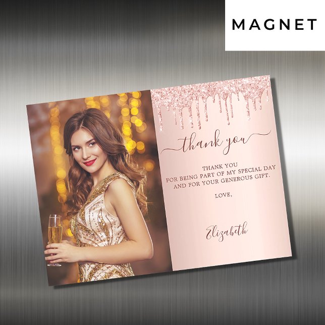 Purpurina de oro rosa de cumpleaños imán de fotos  (Subido por el creador)