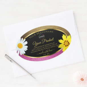 Purpurina de oro rosa floral Logotipo de etiquetas