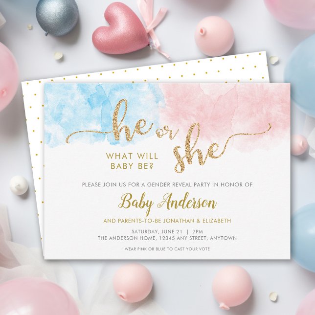 Purpurina de oro rosa o azul género invitación rev (Subido por el creador)