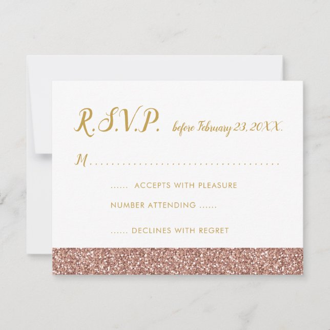 Purpurina de oro Rosa y tarjeta RSVP de oro A2 (Anverso)