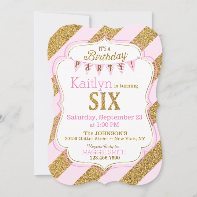 Purpurina de oro rosado Sparkle Invitación de sext (Anverso)