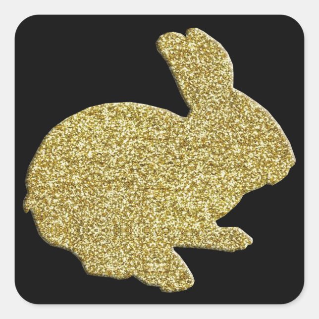 Purpurina de oro Silhouette Easter Bunny Pegatinas (Anverso)