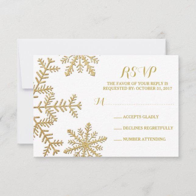 Purpurina de oro Snowflakes Wind Wedding RSVP (Anverso)