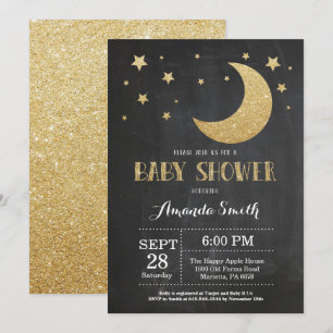 Purpurina de oro sobre la invitación a Baby Shower