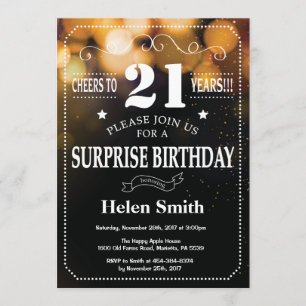 Purpurina de oro Sorpresa Invitación a cumpleaños 