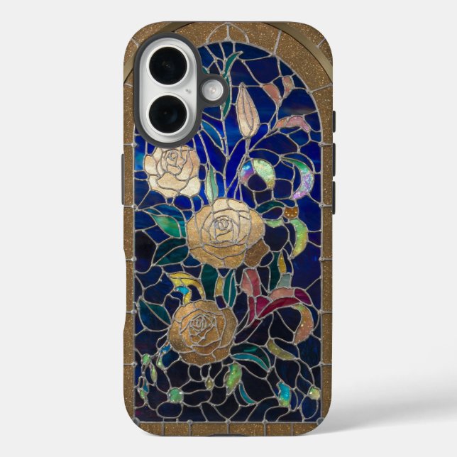 Purpurina de oro StainGlass iPhone 16 Funda (Reverso )