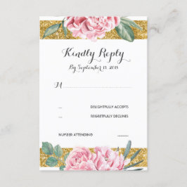 Purpurina de oro tiras de boda floral rosa RSVP