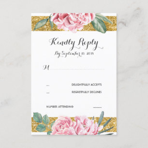 Purpurina de oro tiras de boda floral rosa RSVP