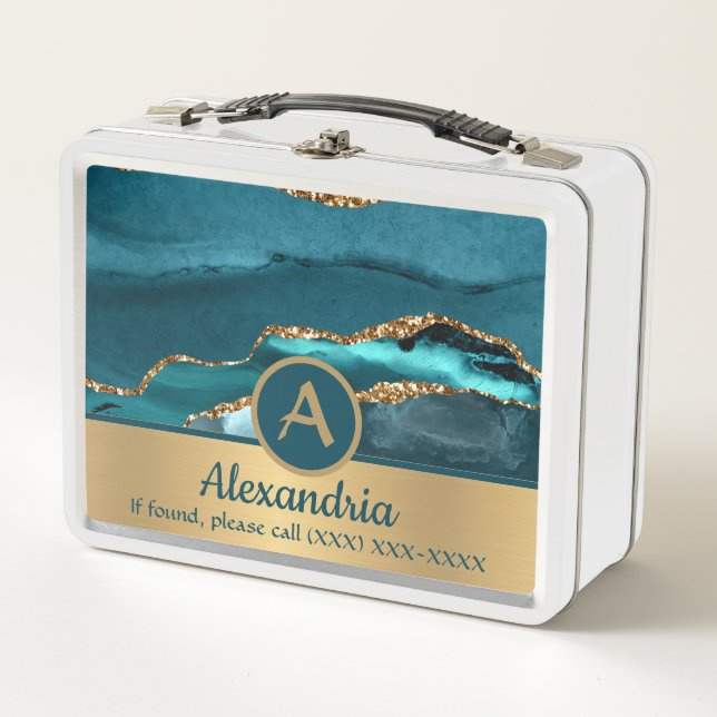 Purpurina de oro verde azulado Geode Agate Lunchbo (Anverso)