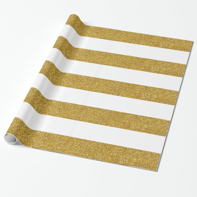 Purpurina de oro y papel de envolver a rayas blanc (Desenrollado)
