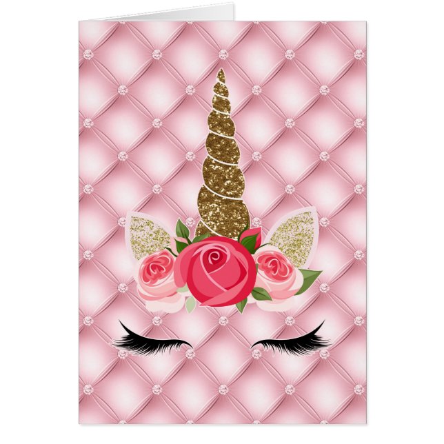 Purpurina de oro y rosas rosadas Fiesta Unicornio  (Frente)