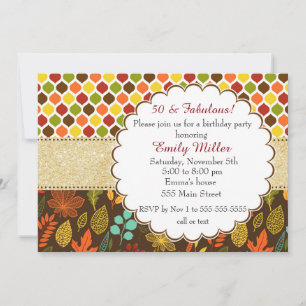 Purpurina de otoño Invitación al cumpleaños de adu
