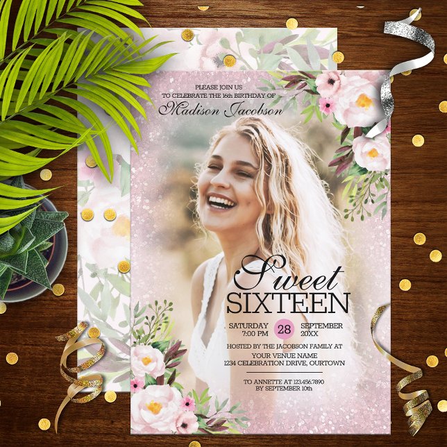 Purpurina de plantilla de fotografía con flores ro (Subido por el creador)