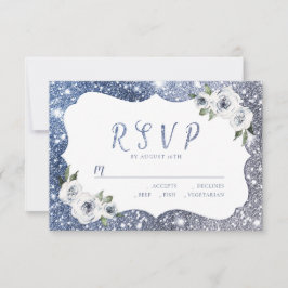 Purpurina de plata azul espumoso boda floral RSVP