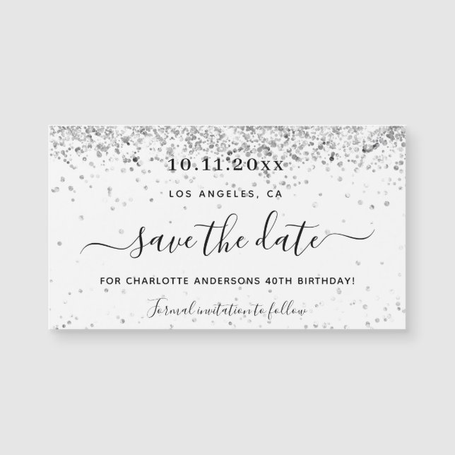 Purpurina de plata blanca de fiesta de cumpleaños  (Anverso)