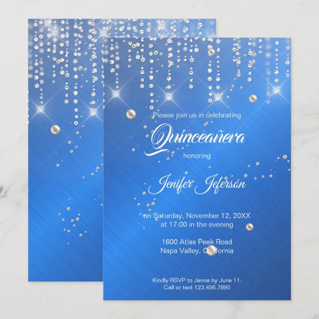Purpurina de plata confeti Quinceanera Invitación (Anverso / Reverso)