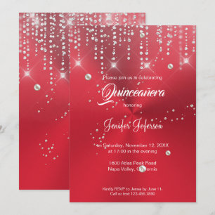 Purpurina de plata confeti Quinceanera Invitación
